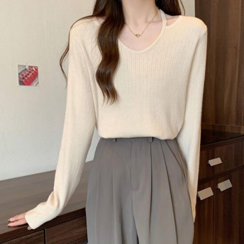 NaVaVa Women Ribbed V Neck Long sleeVe Knit Top Nk3194