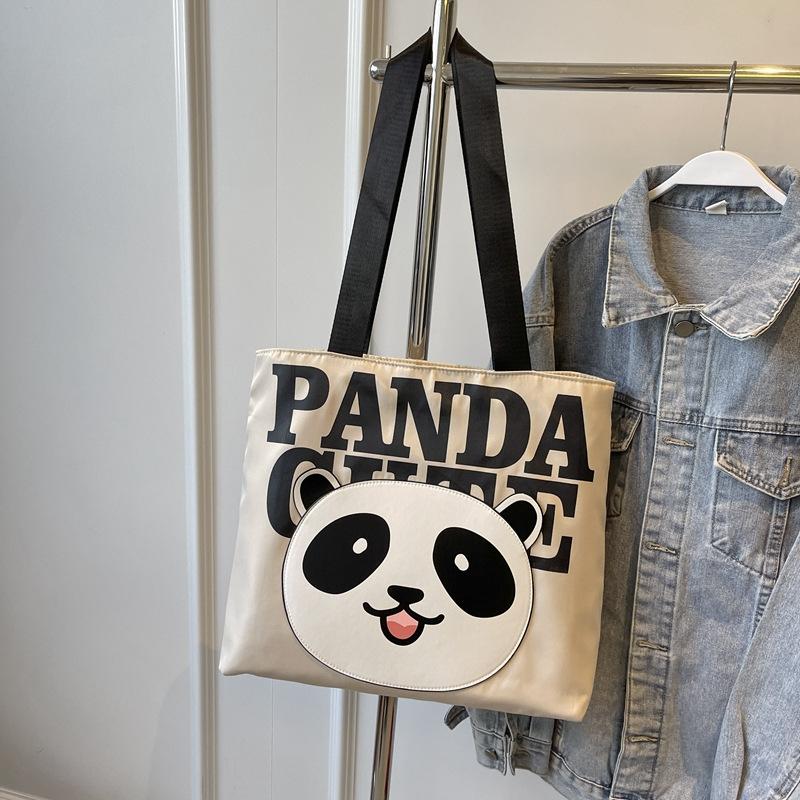 Versatile Tote Bag Large Capacity Canvas Bag Women 2025 New Korean Version Panda Cartoon Shoulder Canvas Bag Tide