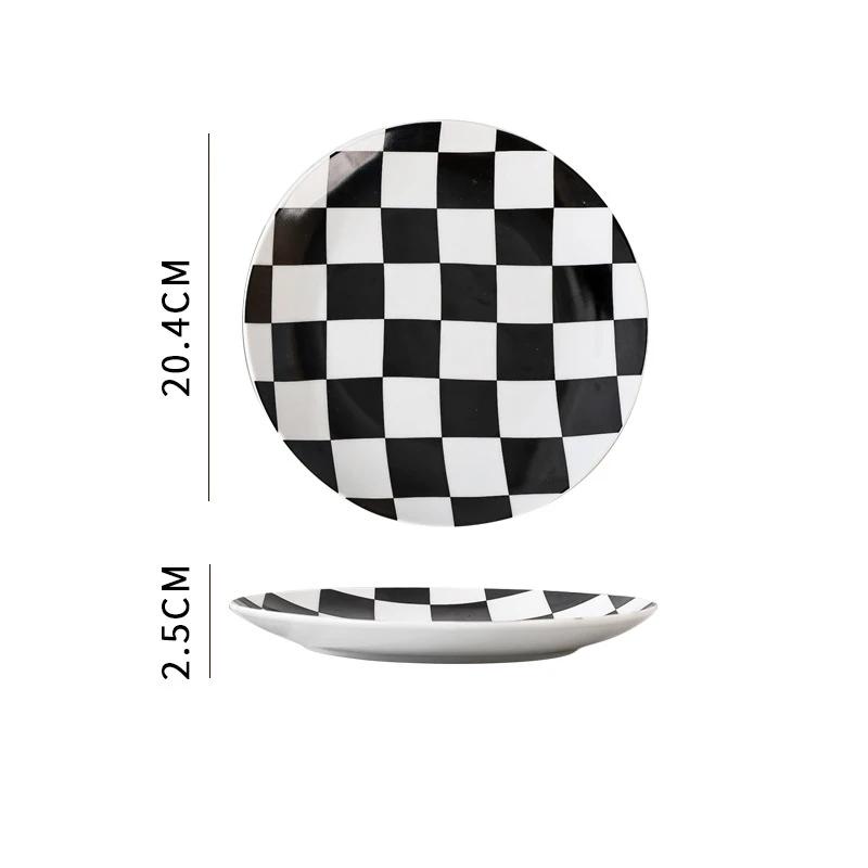 

Геометрический узор шахматной доски Керамическая тарелка Салатная тарелка Десертная тарелка для торта Тарелки для стейков Молекулярная кухня Креативная посуда