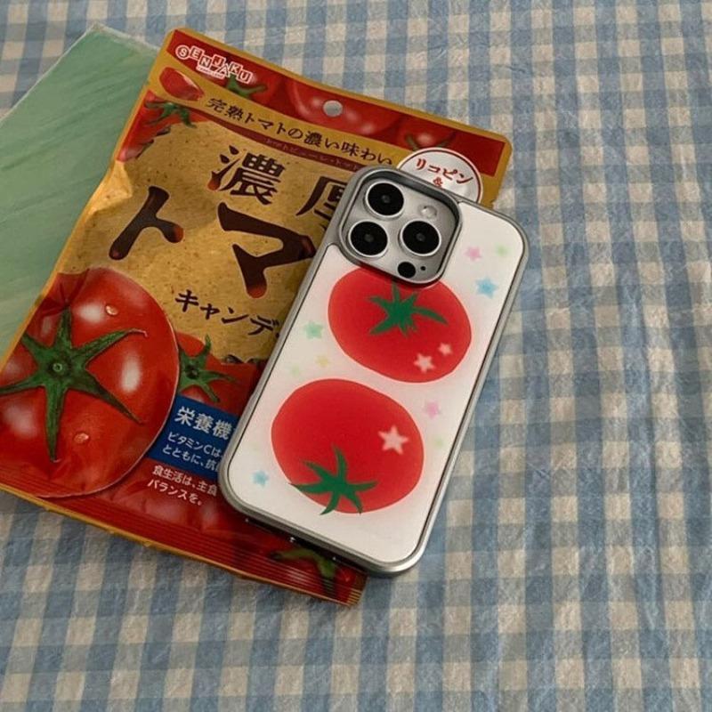 Ins niche retro cute tomato star Phone Case For iPhone 16E 15 14 13 12 11 Pro Max 7 8 Plus XR XS MAX Y2K Girl Cover
