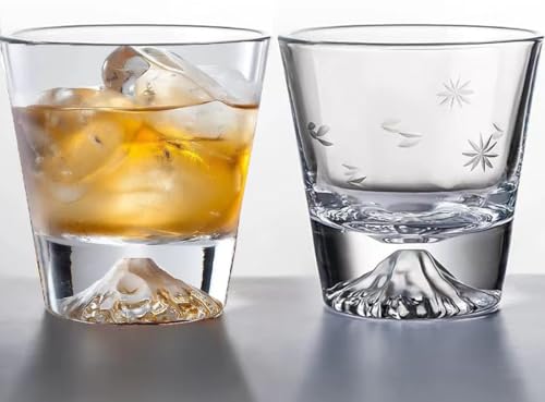 

Batone Mt. Fuji Glasses, 270ml Sakura Kiriko Rocks Glasses, Couple s Set, Premium Handcrafted by Artisans, Comes in a Paulownia Wood Box, Perfect for