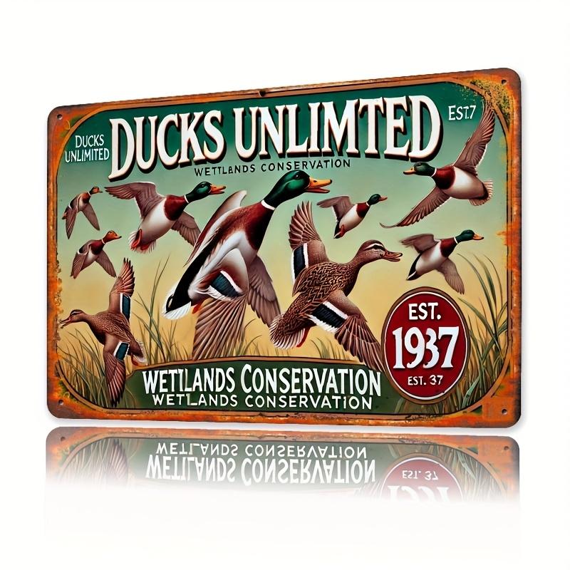 Vintage Ducks Unlimited Tin Sign Retro Iron Wall Art with Flying Duck Silhouettes Conservation Theme Perfect for Home Caf