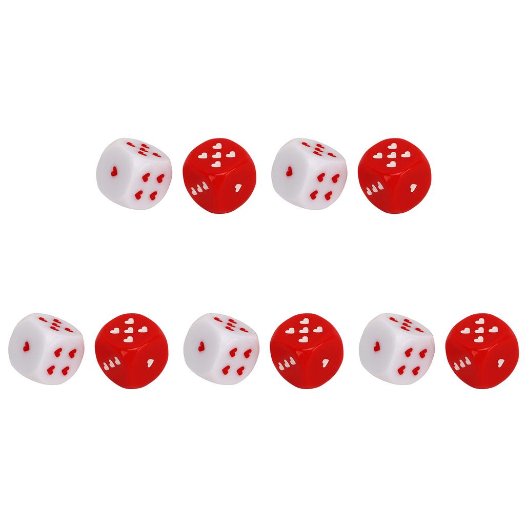 5 Pair Red White Heart Dice Plastic Safe Multiple Playing Method Portable Fashionable Gaming Dice