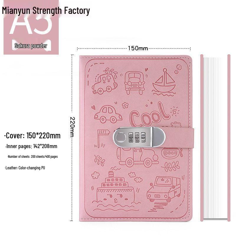 Secure Cartoon Password Diary with Lock - Student Planner Notebook