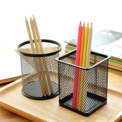 Suport pentru creion Birou de birou Plasă metalică Carcasă pătrată pentru oală pentru pixă Papetărie Container Organizator Trusa durabilă pentru creion Suporturi pentru stilouri negre