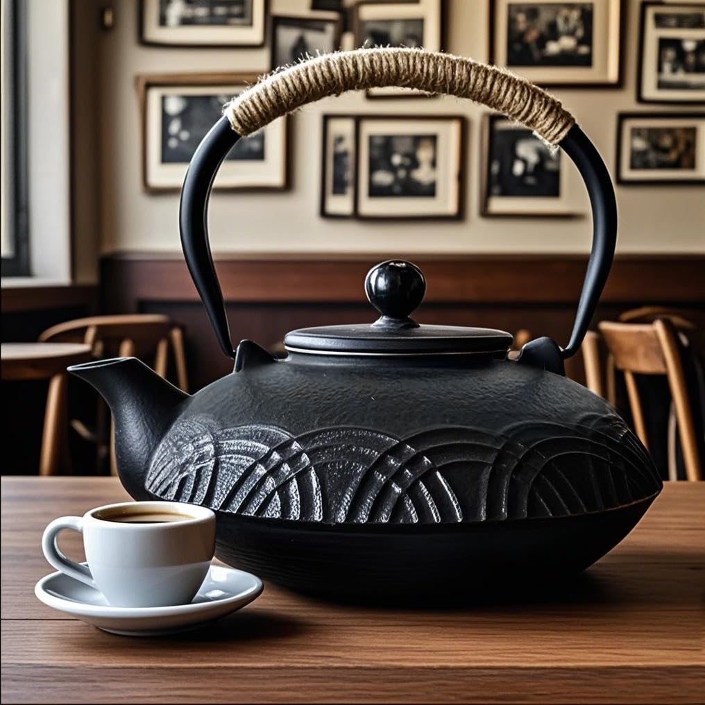 HwaGui Nambu Ironware Teapot, Stylish IH Compatible, Iron Supplement, Iron Teapot with Tea Whisk, 1000ml (Striped)