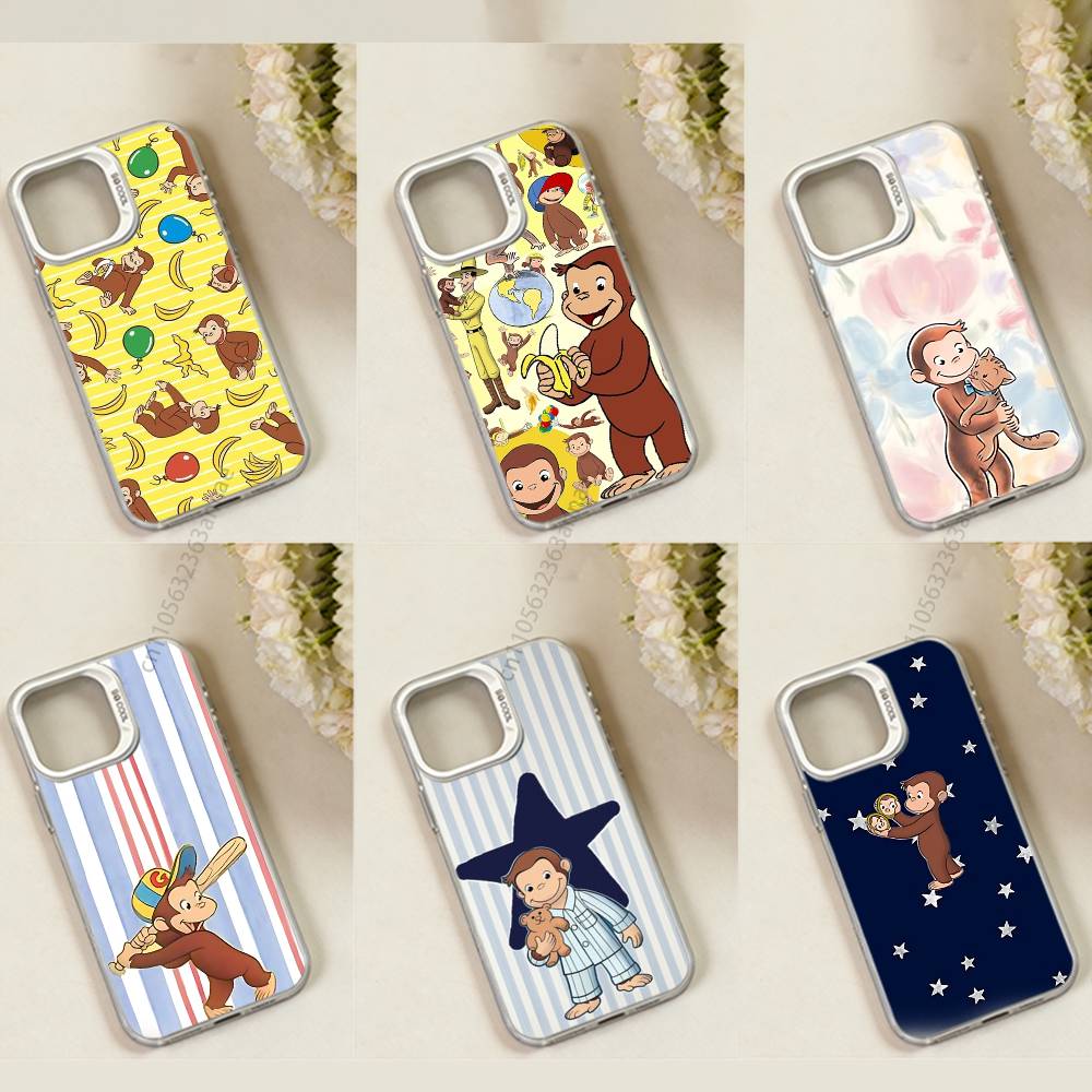 Luxury Y2K Curious George Phone Case for iPhone 15 16 Pro Max Air SE 11 13 Pro 14 Plus 12 11Pro 15Pro Max 16e Cover