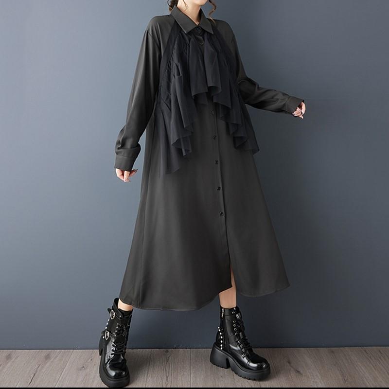 Long sleeve Plus size vintage new in dresses for women casual loose Spring autumn shirt dress