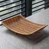 Handwoven Food Plate Plastic Rattan Ellipse Shape Woven Serving Baskets Solid Serving Plate Storage Fruit Vegetable Cake