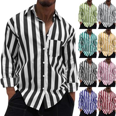 Striped Casual Lapel Cardigan Loose Casual Shirt Vintage Men's Shirt