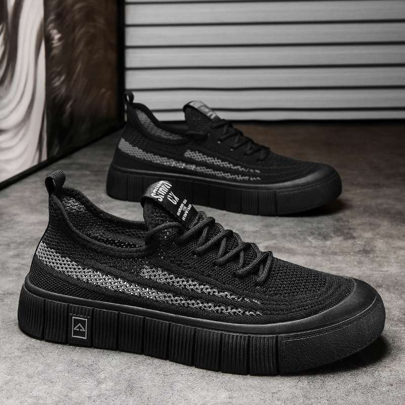 

2025 Summer New Men s Thin Breathable Mesh Knitted Athletic Casual Sneakers Work Versatile 44 чёрный