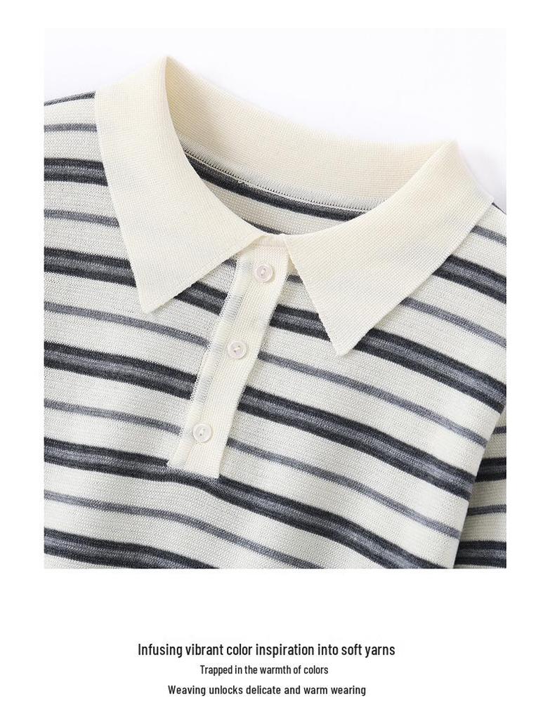 Andis Women's Color Block Stripe Polo Neck Knit Top - Age-Reducing Autumn/Winter Style