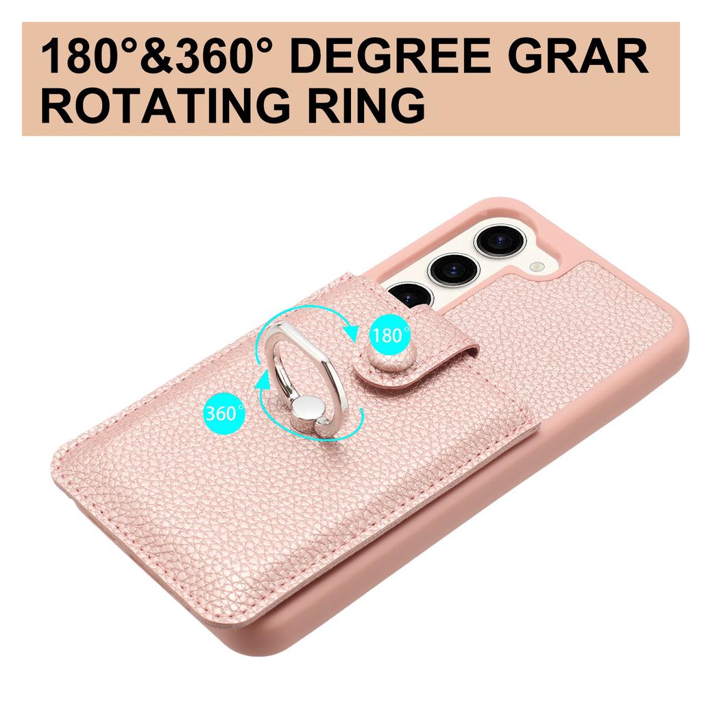 For Samsung Galaxy S23 Case Drawing Type Card Slots Litchi Texture Leather Back Cover with Ring Kickstand
