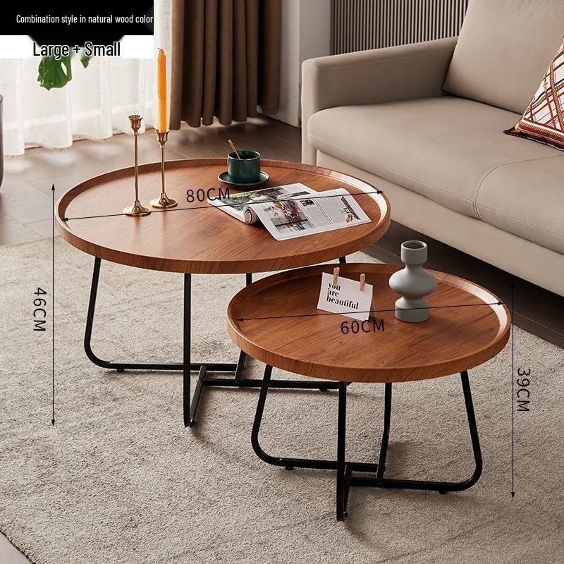 Nordic Modern Minimalist Round Solid Wood & Iron Coffee Table for Living Room or Small Apartment