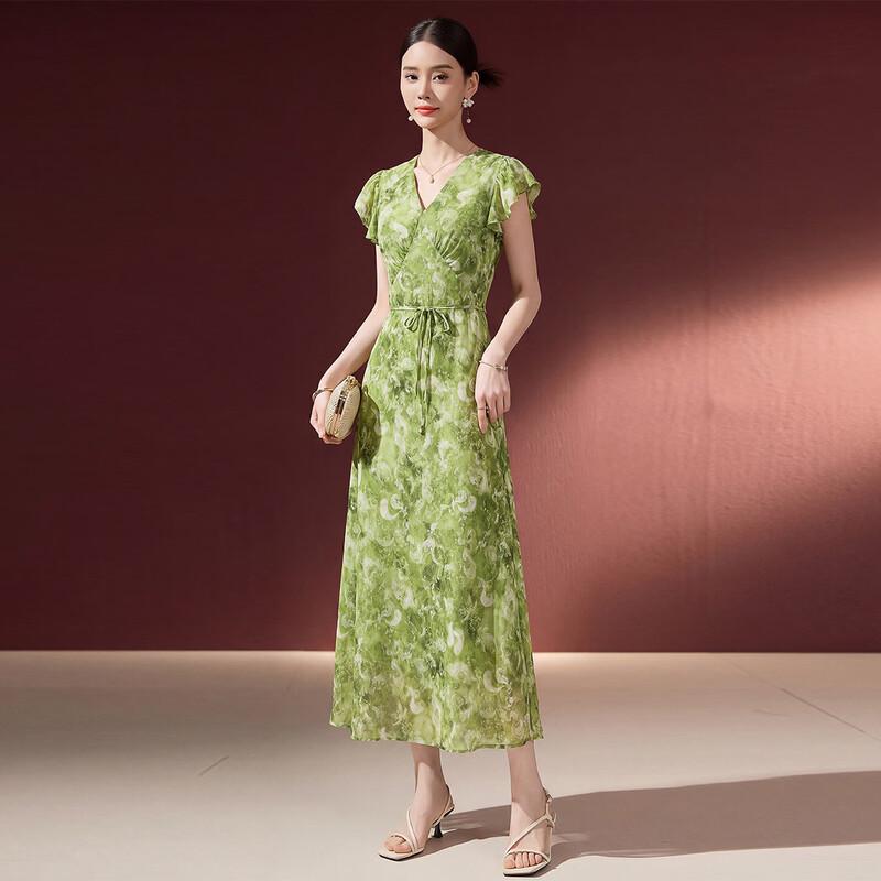 Women s Chiffon Floral V-Neck A-Line Midi Dress XL