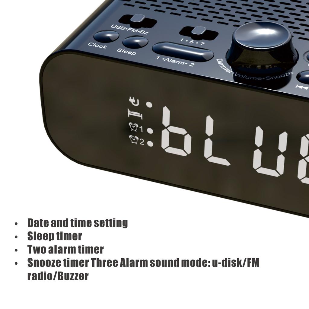 Mini FM Radio Portable Dual Alarm Clock FM Radios Receiver Wireless Bluetooth Speaker MP3 Music Player Support U Disk Play
