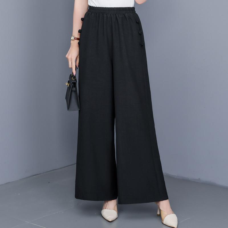 Casual Black Wide Leg Pants for Women Summer Clothes Plus Size High Waist Woman Trousers