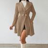 Women's Fashion Casual Wired Knit Cardigan Sweater Dress With Buttons, V-neck, A-line, Long-sleeved, Solid Color Dress