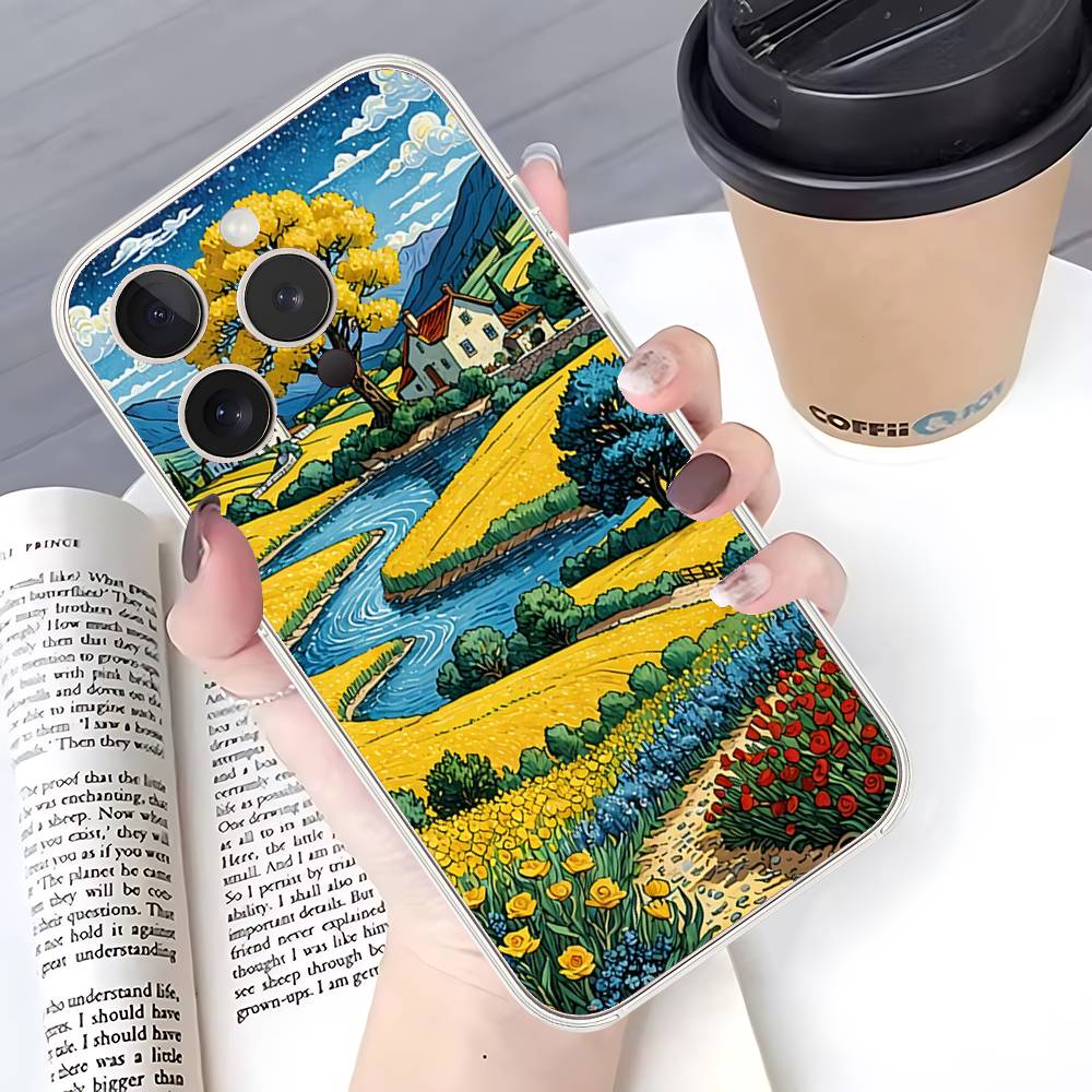 Rural Scenery Wheat Field Art Phone Case For IPhone 17 16 15 14 Plus 13 12 11 Pro Max Phone Back Cover Transparent Shockproof Co