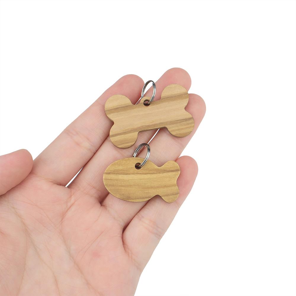 12pcs Wholesale Cat Collar Accessory Wood Dog Bone Puppy Blank Nameplate Round Tags For Dogs Keyrings
