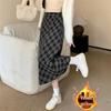 Women's Korean Retro Plaid Wool A-Line Skirt - Autumn/Winter, Plus Size, High Waist, Mid-Length