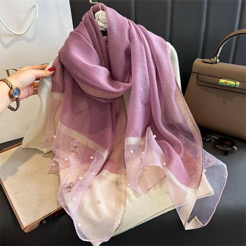 Luxuriöser, glänzender Spitzenschal aus Seide für Damen, Hijab, weiche Wolltücher und -tücher, große Blumen, dünne Schals, Foulard, Weiblich, Bufanda, Neu