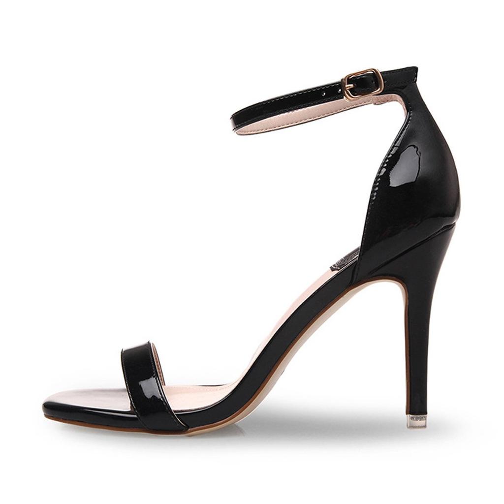High Ankle Patent Stiletto Beautiful [ZUYEE] Women's Sandals, Heels, Strap, Leather, Heels, Legs, Black, 25.0cm