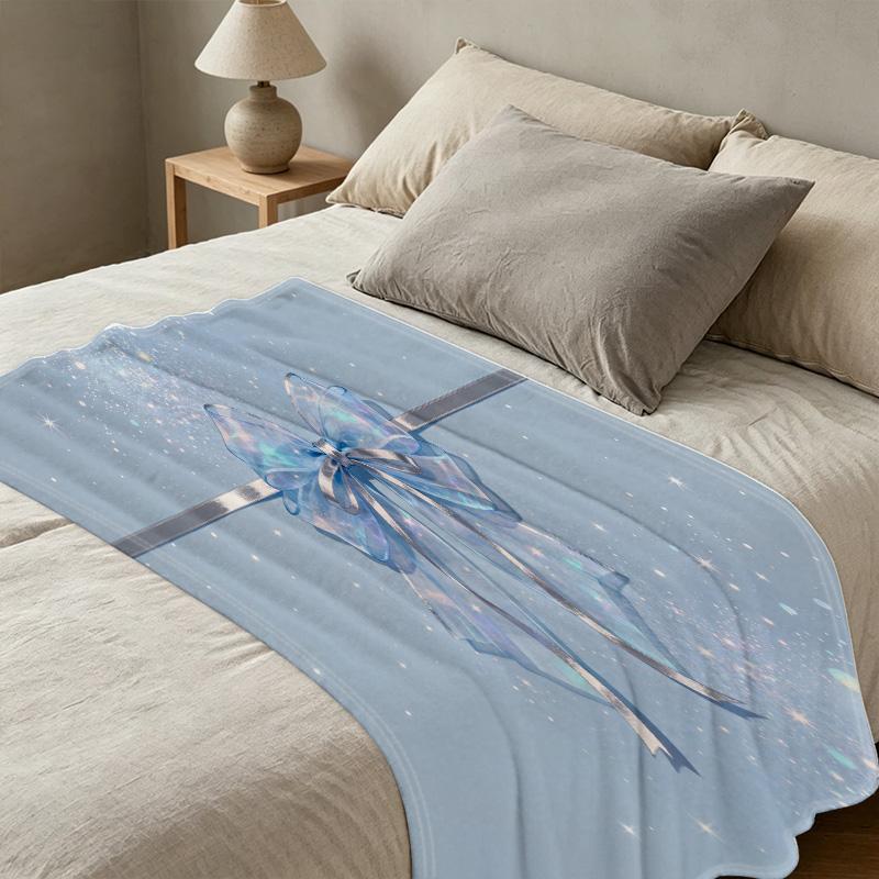 No-Shed Fuzzy Flannel Blanket - Dreamy Bow Design, Soft Warm Cozy Throw for Halloween & Christmas, Perfect for Couch, Bedroom, Living Room