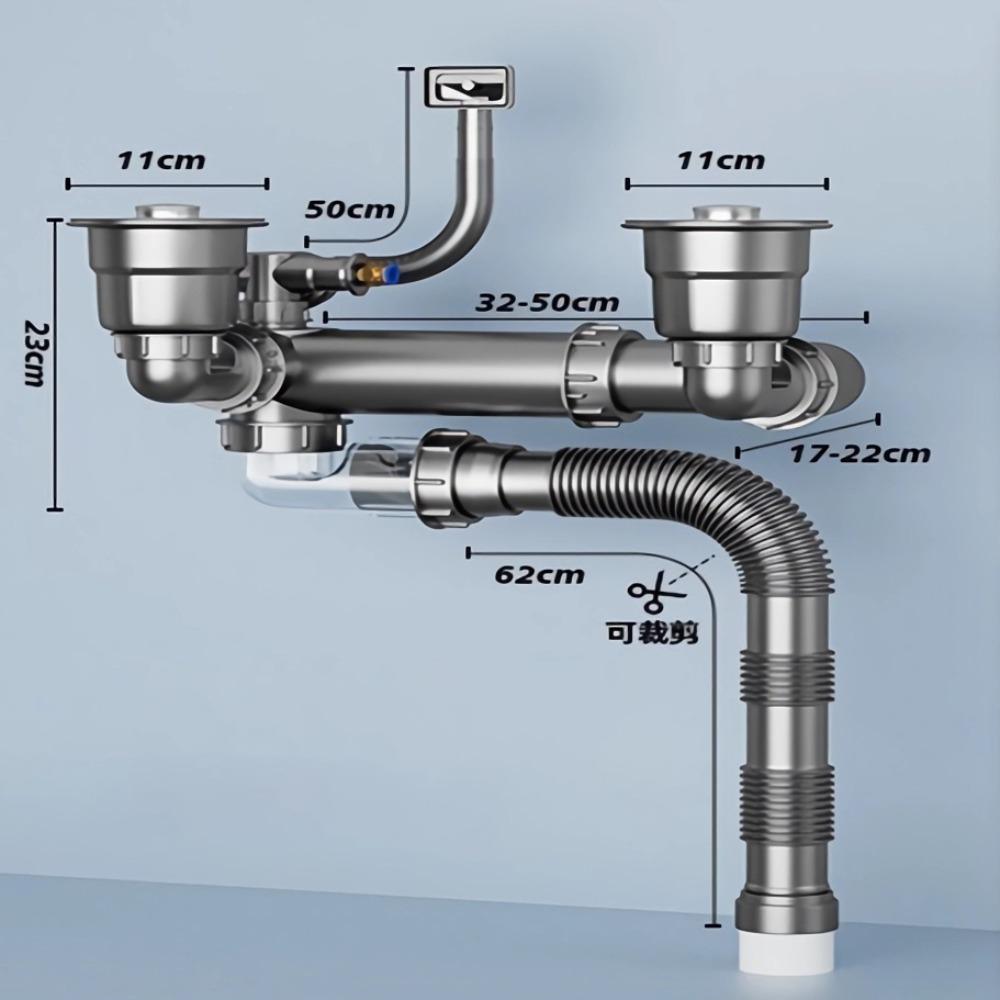 Easy Install Anti-Leak Drainage Kit Single/Double Bowl Sewer Replacement Pipe  Bathroom