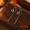 925 Sterling Silver Geometric Long Tassel Round Crystal Drop Earrings For Woman Piercing Jewelry Aretes De Mujer Party Gift