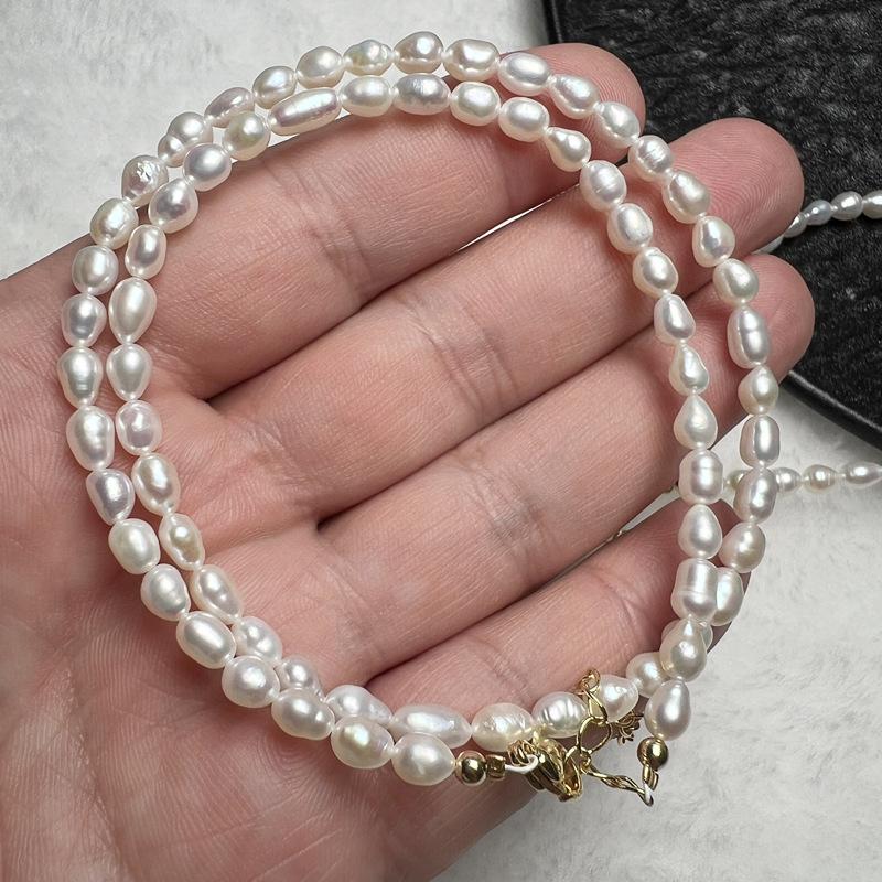 Women's Natural Freshwater Pearl Millet Bead Necklace with Strong Luster
