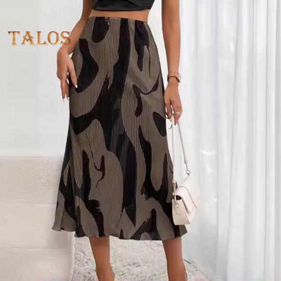 Skirt Fishtail Geometric Women Print Aline Skirt High Waist Large Hem Ribbed Office Lady Skirt Workwear