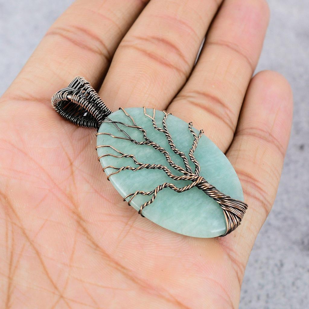 Tree Of Life Amazonite Pendant, 999 Copper Wire Wrapped Pendant Handmade Gemstone Jewelry, Gifts For Wife Brand New Pendant