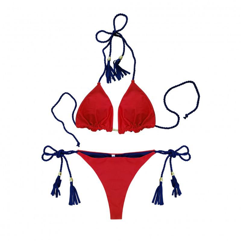 Swimsuit Female Hot Girl Bikini Split Sexy Triangle Double-sided Contrast Beach Swimwear Three-point Style L