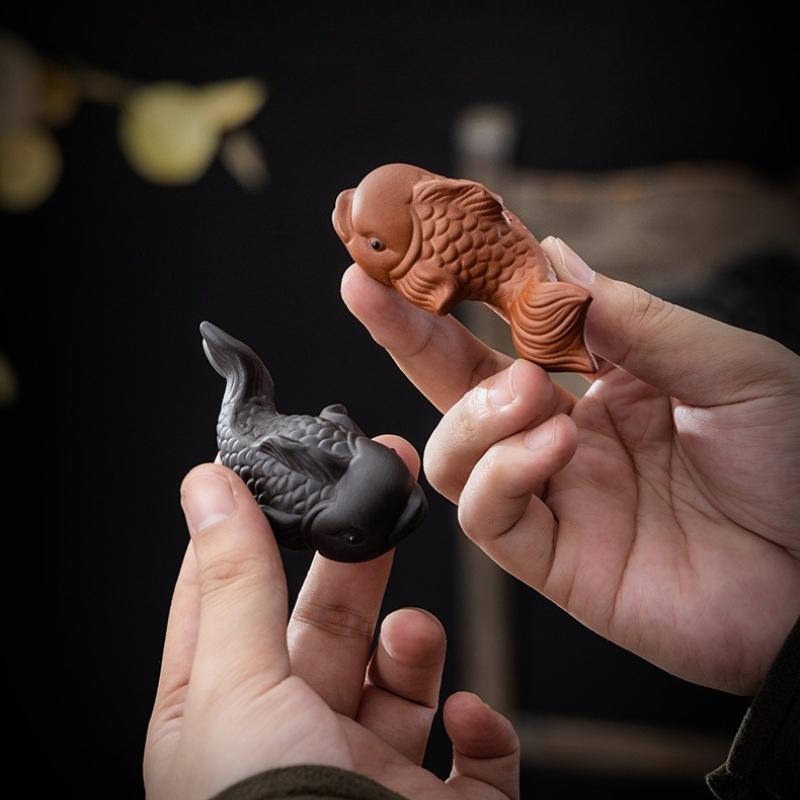 Handmade Purple Clay Fish Tea Pet Nurturable Symbol of Abundance for Gongfu Tea Ceremony Home Desk Decor Collectible Gift