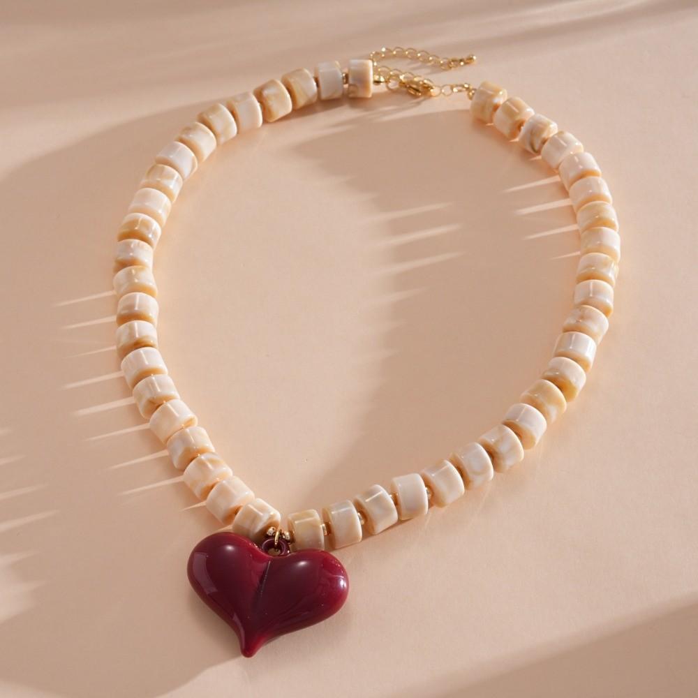 Round Bead Acrylic Love Heart Necklace Acrylic Sweater Chain Women Clavicle Necklace  Beach