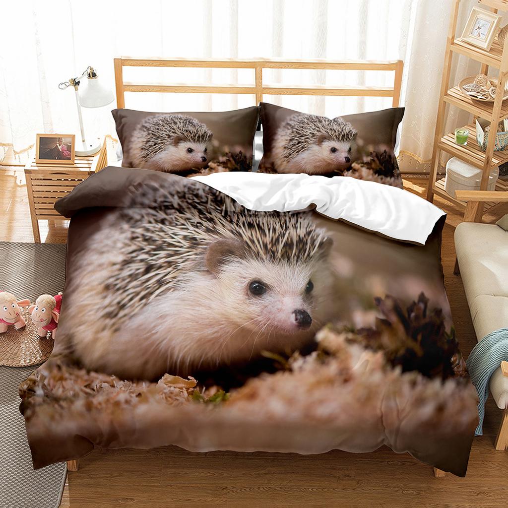 Hedgehog Duvet Cover Set Cute Cute Animal Polyester Comforter Cover King Queen Size for Kid Boy Girl Bedding Set with Pillowcase