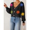 Women's Autumn and Winter New Three-dimensional Embroidery Colorful Flower Splicing Button Cardigan Sweater Short Coat for Women
