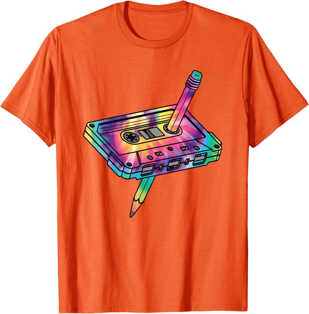 Retro Cassette Tape Tie Dye Graphic Tee 80s 90s Music Lover Casual Cotton T-Shirt