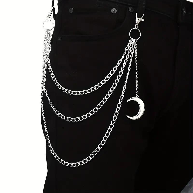 Silver Multi Layer Jean Chain With Cross Pendants Durable Metal Finish Fit For Punk Streetwear Concert Party Outfits