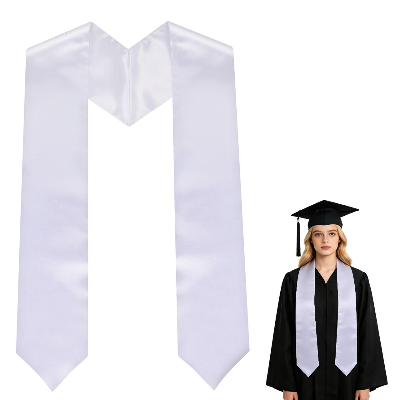 60 Inch Graduation Stole, Plain Graduation Sash Unisex Graduation Stole Class of 2026 2025 for Academic and Choral белый