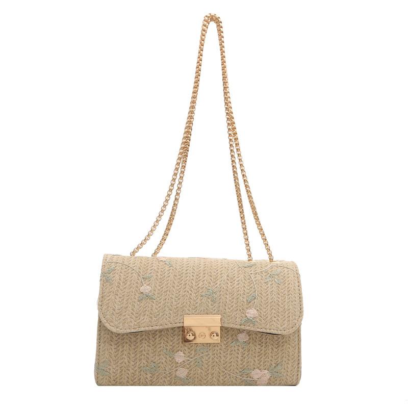 Straw Small Square Bag, Fashionable Shoulder Bag, Textured Chain, Women'S Bag, Foreign Style Lace Woven Armpit Bag.