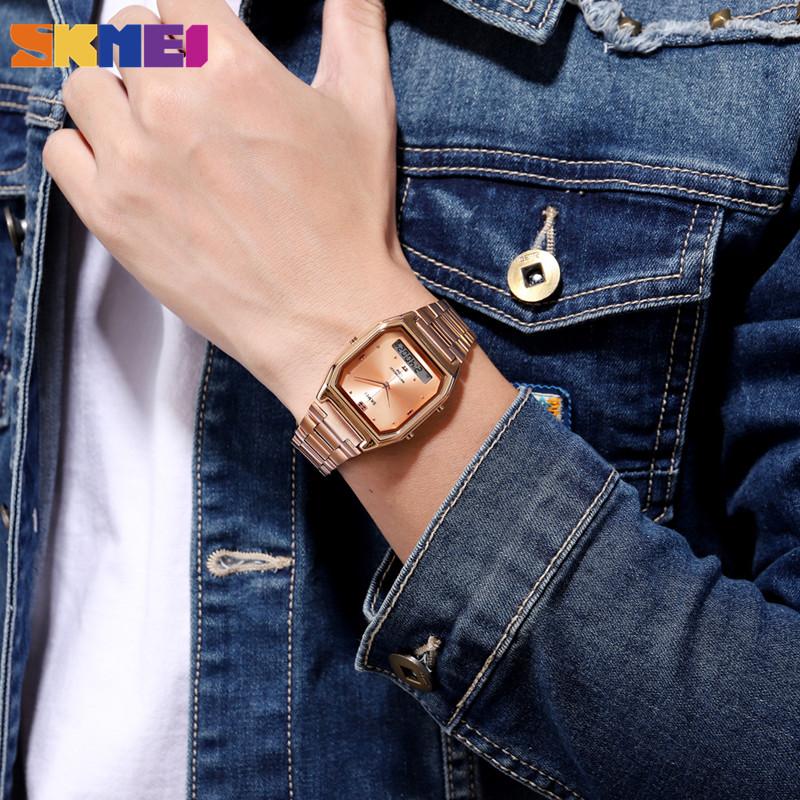 Skmei Herren Digitaluhr Casual Fashion Dual Display Edelstahl wasserdichte Armbanduhr für Männer Mann