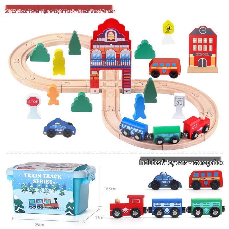 36-Piece Wooden Magnetic Train Track Set - Educational Interlocking Toy