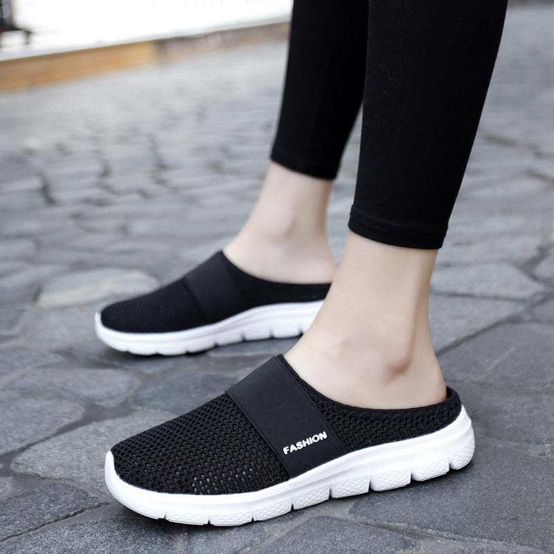 Women Slippers Casual Sandals  Backless Sneakers Summer Slip on Black Lightweight Orthopedic Shoes Large Size
