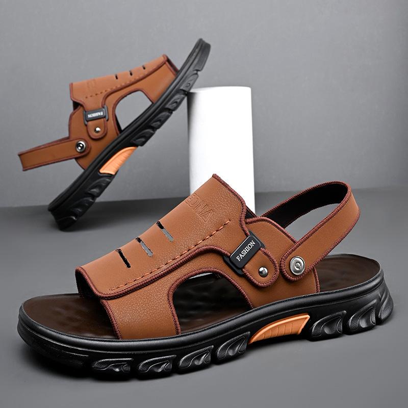 Summer sandals men s new men s thick-soled non-slip dual-purpose beach shoes soft leather soft-soled cool slippers 38 коричневый
