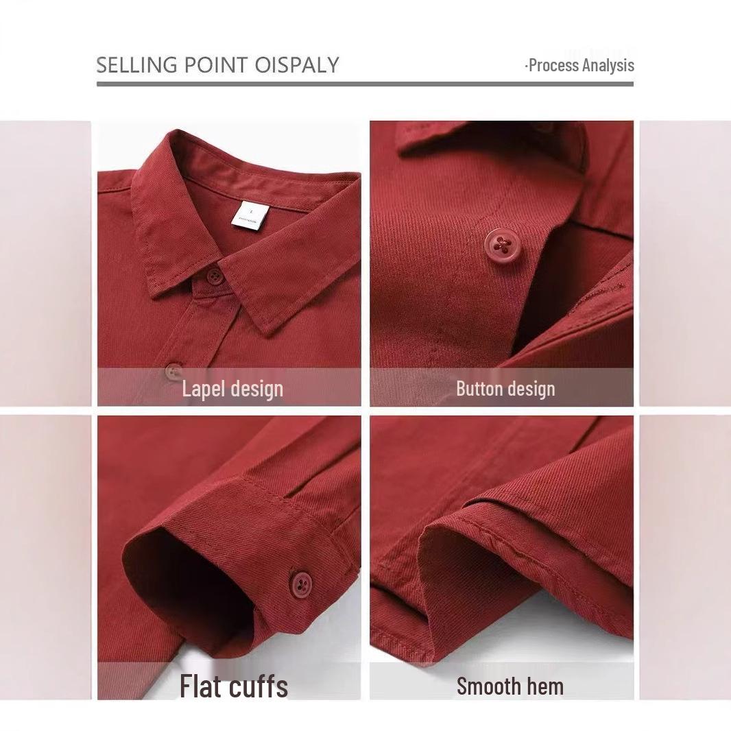 

High-End Minimalist Loose Cotton Women s Long-Sleeve Commuter Shirt XL красный