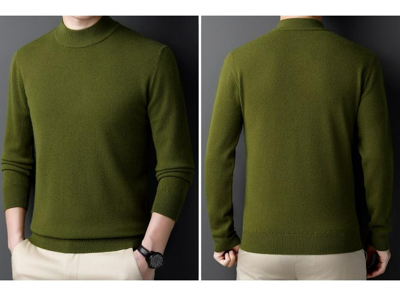 Men's Heavyweight 450g Wool Sweater: Autumn/Winter Casual Half-High Neck Knit Pullover