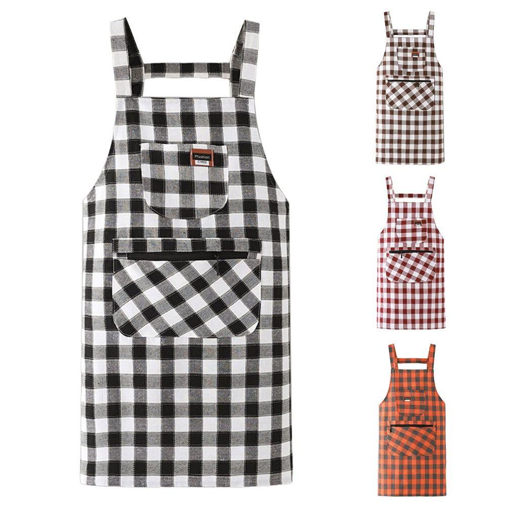 Anti Dirty Kitchen Aprons Checkered Print Cooking Aprons Chef Work Apron  Household Cleaning