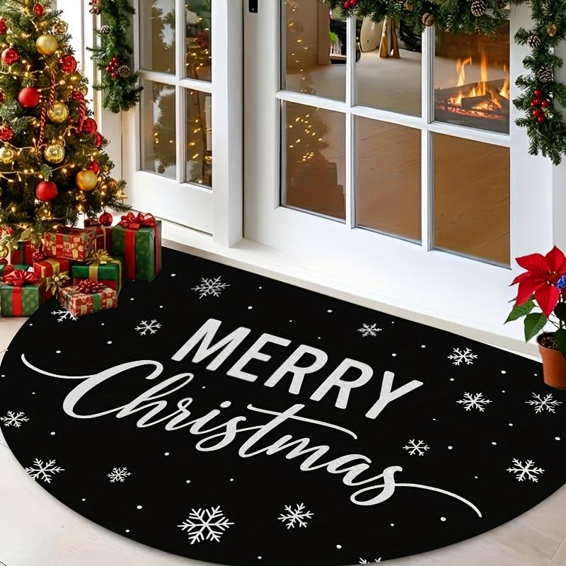 1Pcs Black Snowflake Semi Circle Welcome Doormat Non-Slip for Outdoor Patio Porch Kitchen Bathroom Entryway Floor Mat